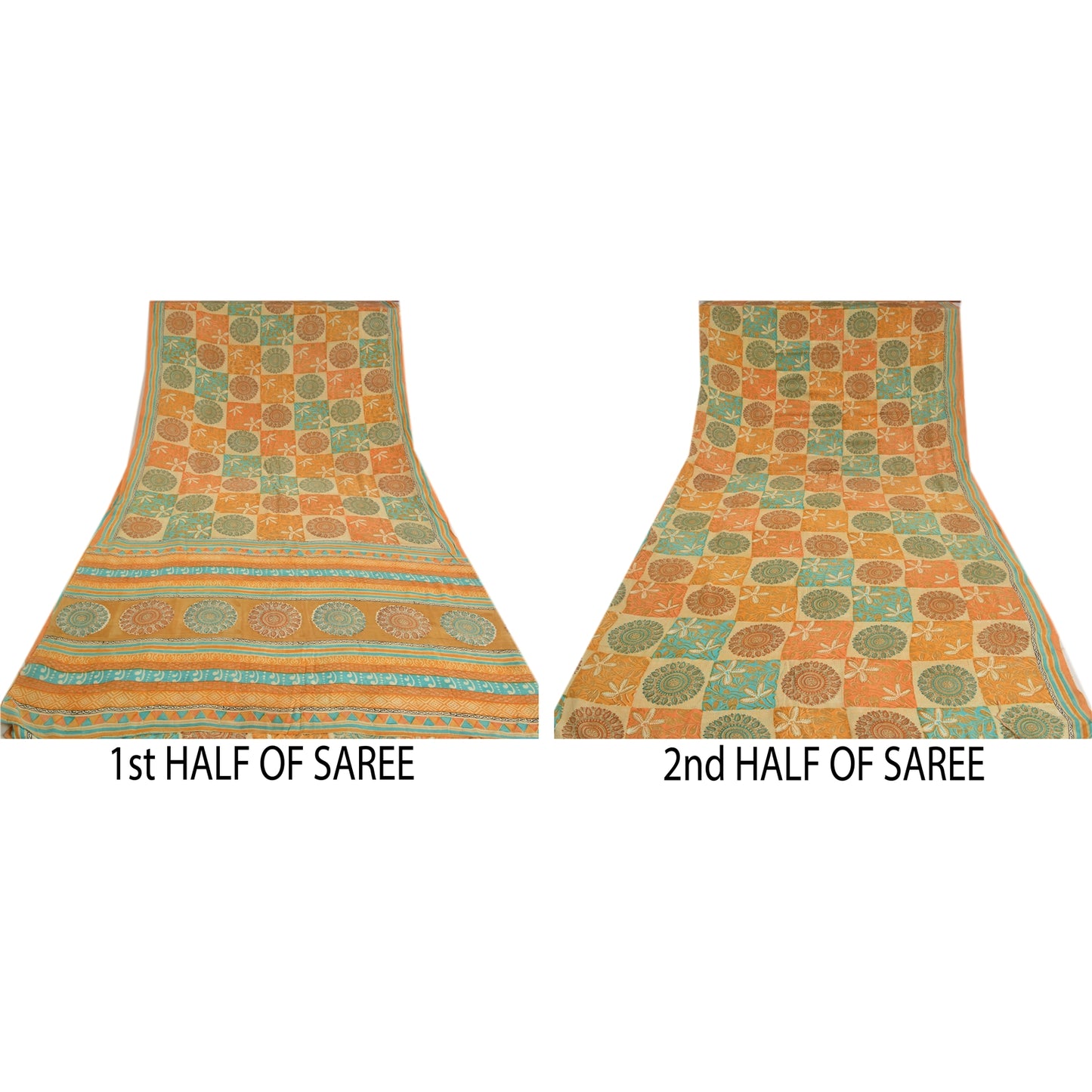 Sanskriti Vintage Sarees Indian Multi Pure Crepe Silk Printed Sari Craft Sustainable Fabric