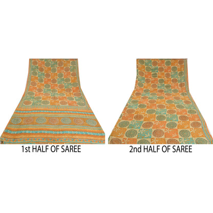 Sanskriti Vintage Sarees Indian Multi Pure Crepe Silk Printed Sari Craft Sustainable Fabric
