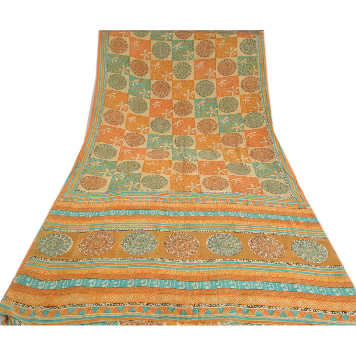 Sanskriti Vintage Sarees Indian Multi Pure Crepe Silk Printed Sari Craft Sustainable Fabric