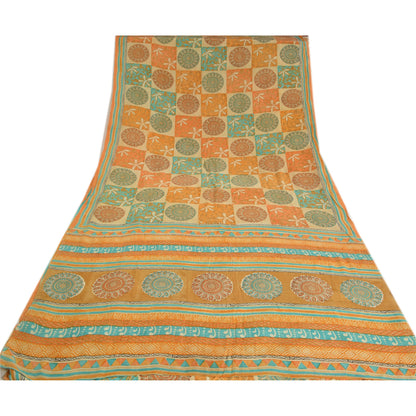 Sanskriti Vintage Sarees Indian Multi Pure Crepe Silk Printed Sari Craft Sustainable Fabric