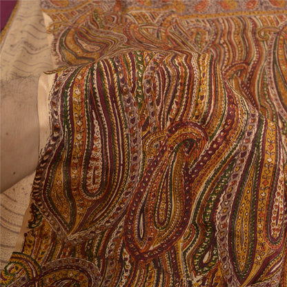 Sanskriti Vintage Sarees Light-Brown Pure Crepe Silk Printed Sari Craft Sustainable Fabric