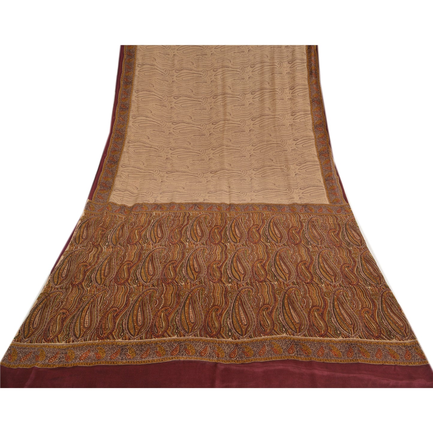 Sanskriti Vintage Sarees Light-Brown Pure Crepe Silk Printed Sari Craft Sustainable Fabric
