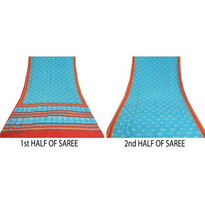 Sanskriti Vintage Sarees Red Hand Beaded Pure Crepe Silk Print Sari Craft Sustainable Fabric