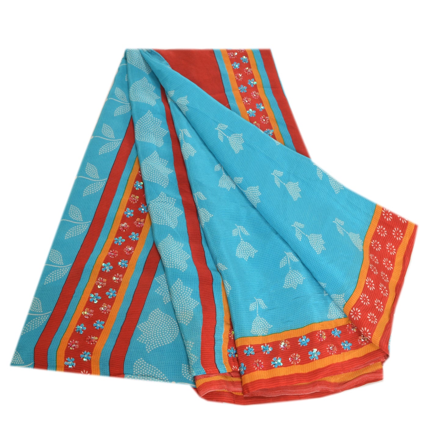 Sanskriti Vintage Sarees Red Hand Beaded Pure Crepe Silk Print Sari Craft Sustainable Fabric