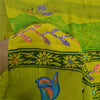 Sanskriti Vintage Sarees Green Hand Beaded Pure Crepe Silk Printed Sari Sustainable Fabric