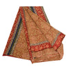 Sanskriti Vintage Sarees Hand Beaded Kantha Printed Pure Crepe Silk Sari Sustainable Fabric