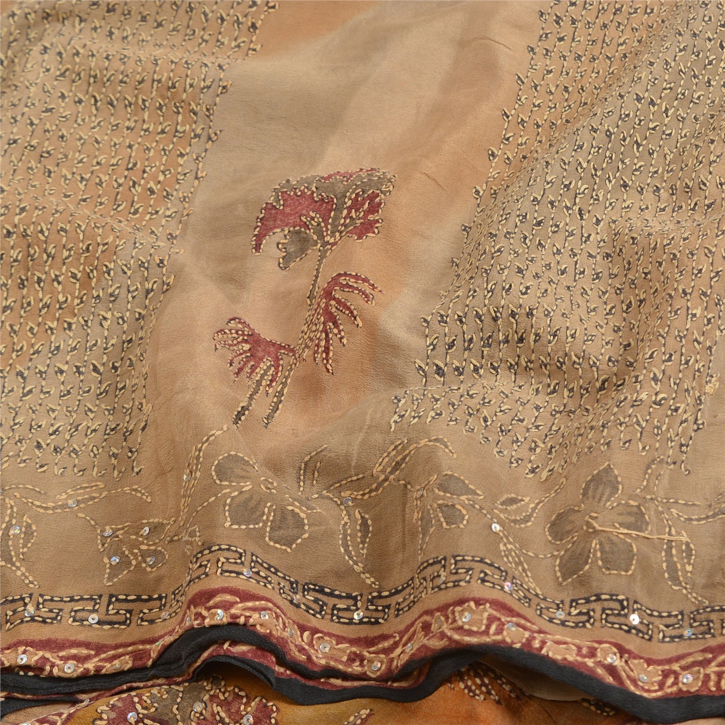 Санскритские винтажные сари из многослойного бисера ручной работы из чистого крепированного шелка сари из экологически чистой ткани