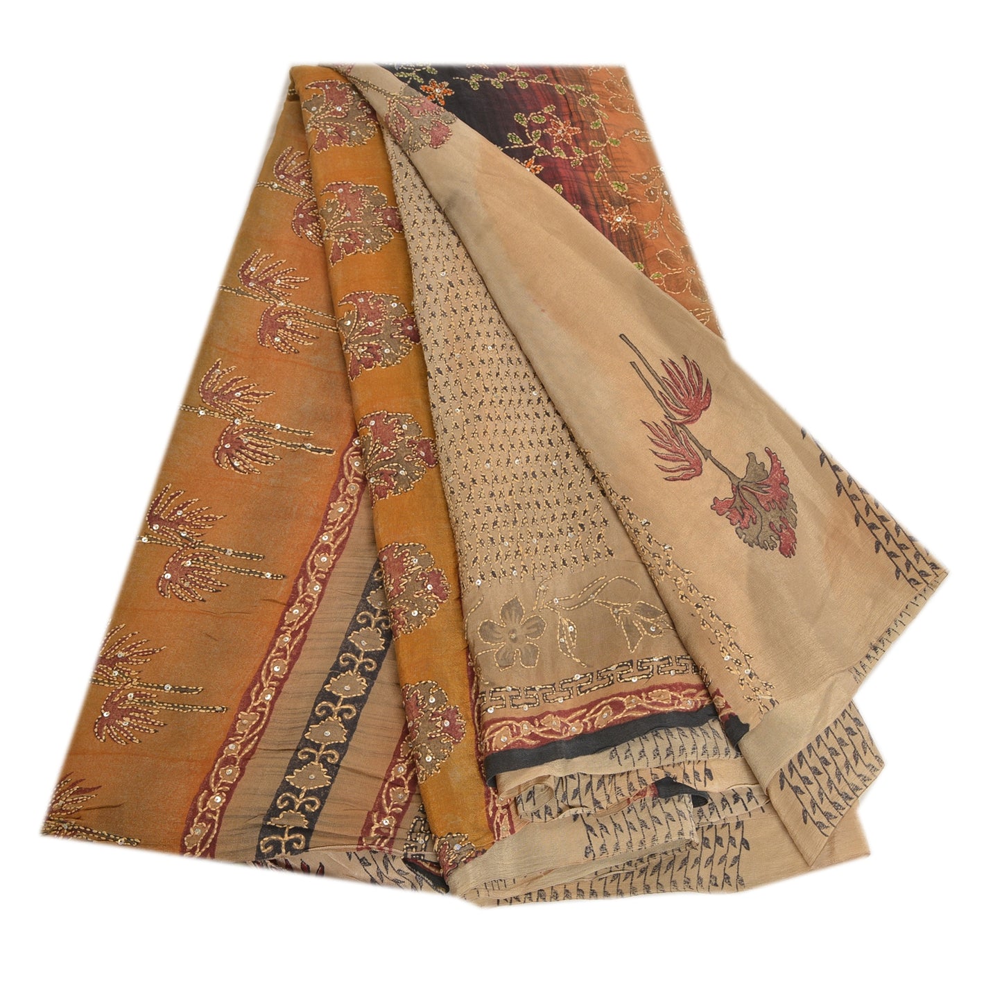 Санскритские винтажные сари из многослойного бисера ручной работы из чистого крепированного шелка сари из экологически чистой ткани