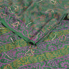 Sanskriti Vintage Sarees Green Hand Beaded Pure Crepe Silk Printed Sari Sustainable Fabric