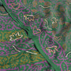 Sanskriti Vintage Sarees Green Hand Beaded Pure Crepe Silk Printed Sari Sustainable Fabric