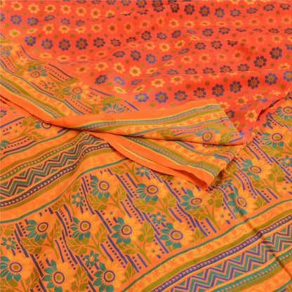 Sanskriti Vintage Sarees Red Printed Indian Pure Crepe Silk Sari Craft Sustainable Fabric