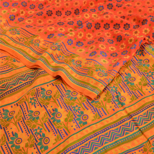 Санскритские винтажные сари с красным принтом, индийское сари из чистого крепированного шелка, ремесленная устойчивая ткань