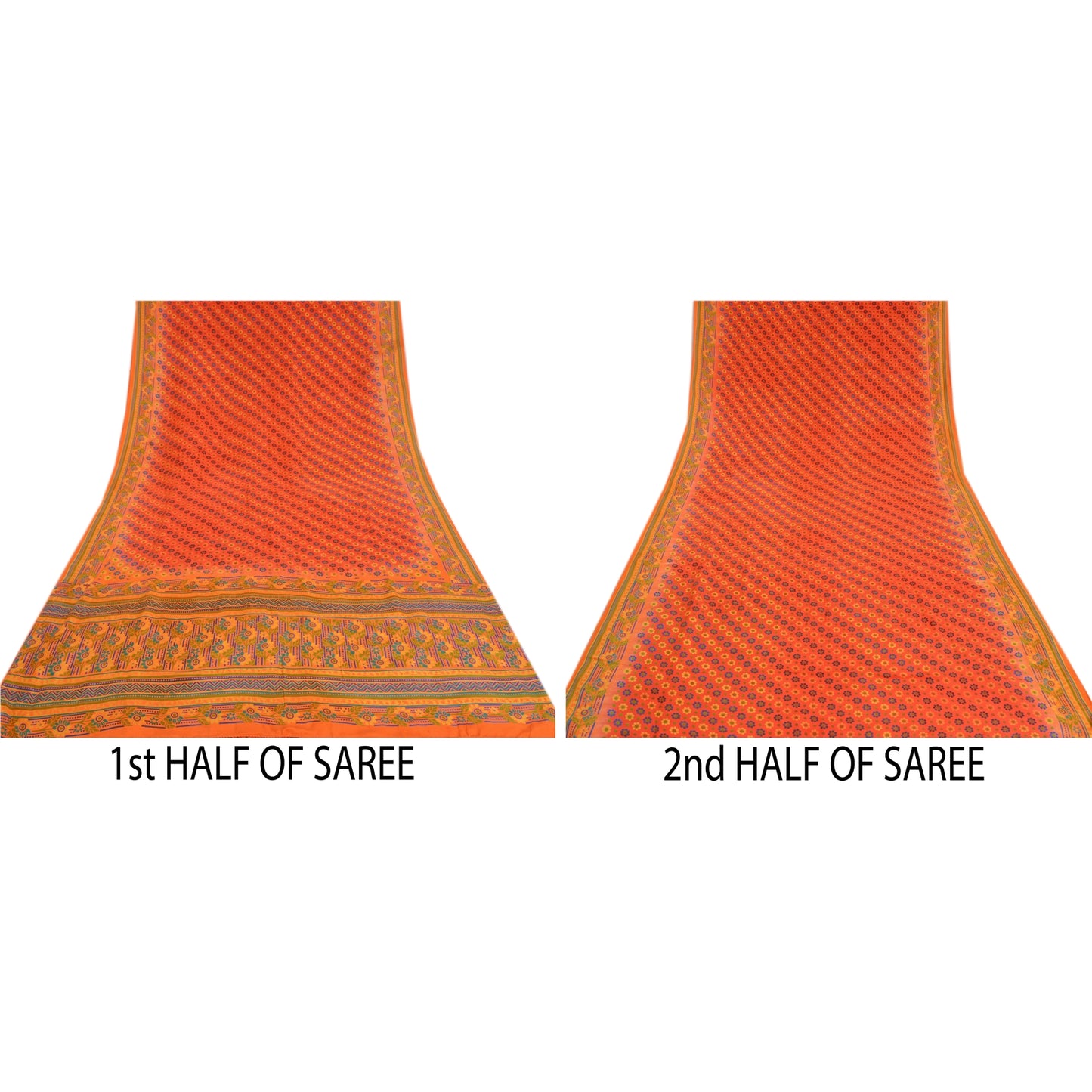 Sanskriti Vintage Sarees Red Printed Indian Pure Crepe Silk Sari Craft Sustainable Fabric