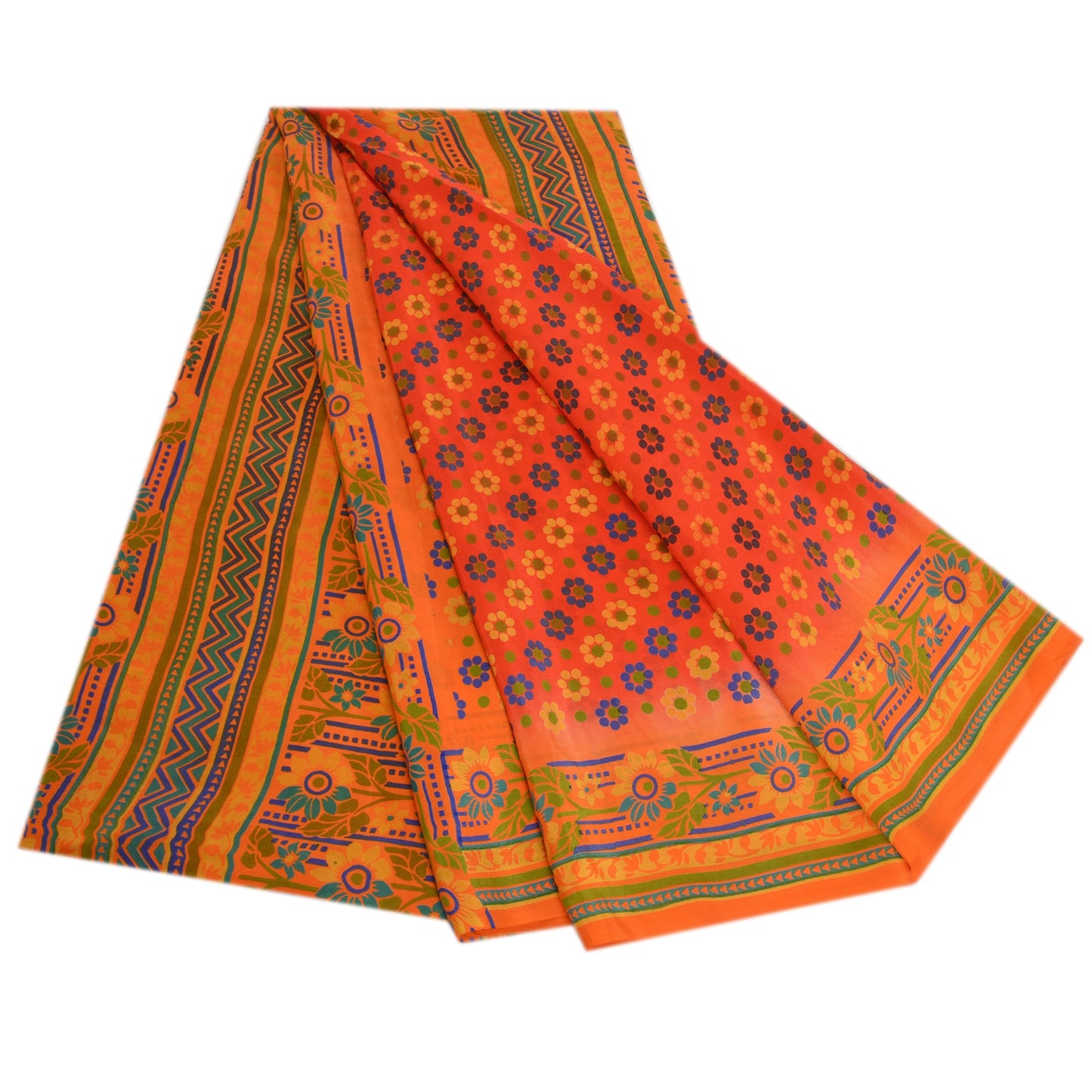 Sanskriti Vintage Sarees Red Printed Indian Pure Crepe Silk Sari Craft Sustainable Fabric