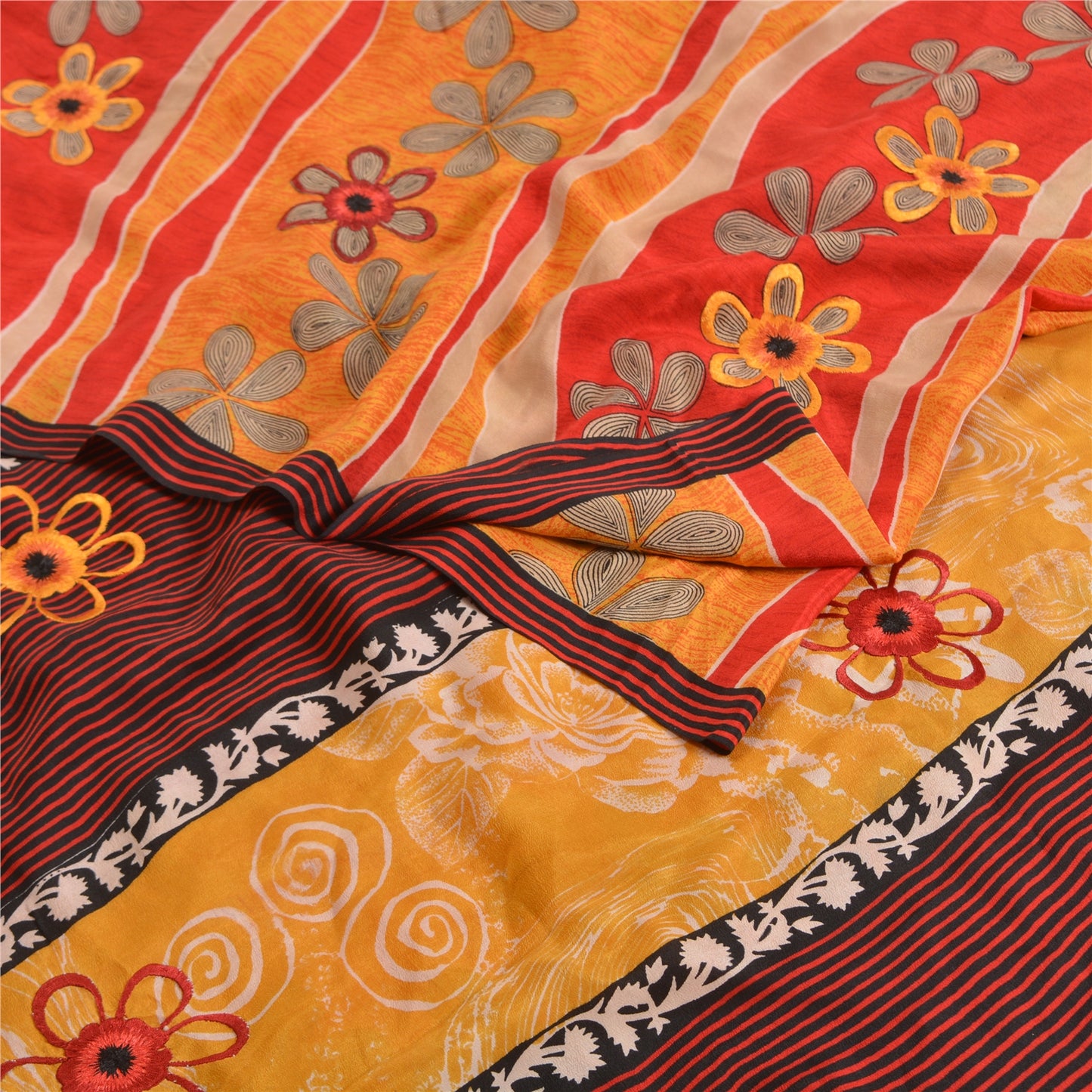 Sanskriti Vintage Sarees Rød Ren Crepe Silke Trykt Sari Blomster Håndværk Bæredygtigt Stof