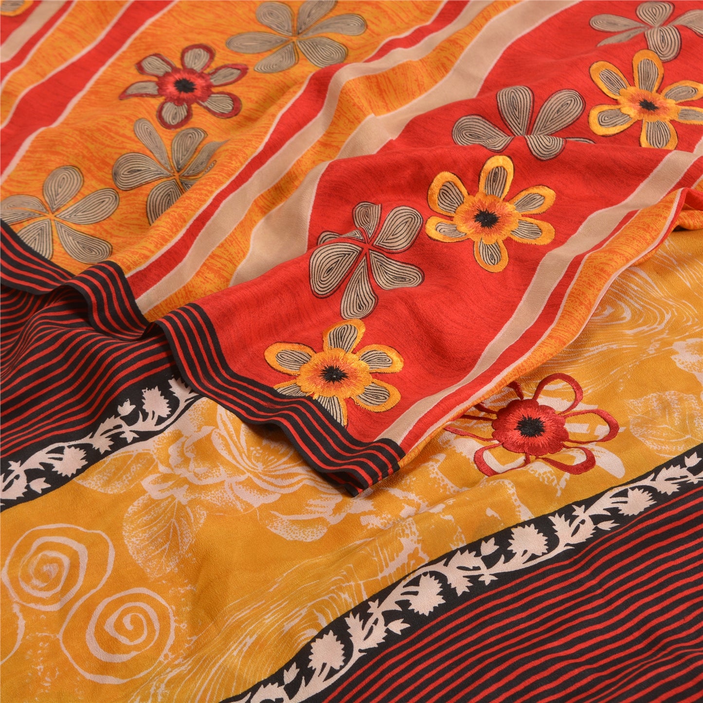 Sanskriti Vintage Sarees Rød Ren Crepe Silke Trykt Sari Blomster Håndværk Bæredygtigt Stof