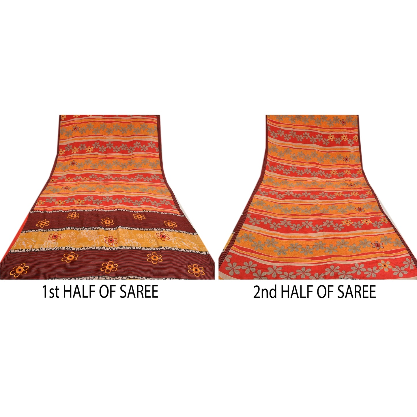 Sanskriti Vintage Sarees Rød Ren Crepe Silke Trykt Sari Blomster Håndværk Bæredygtigt Stof