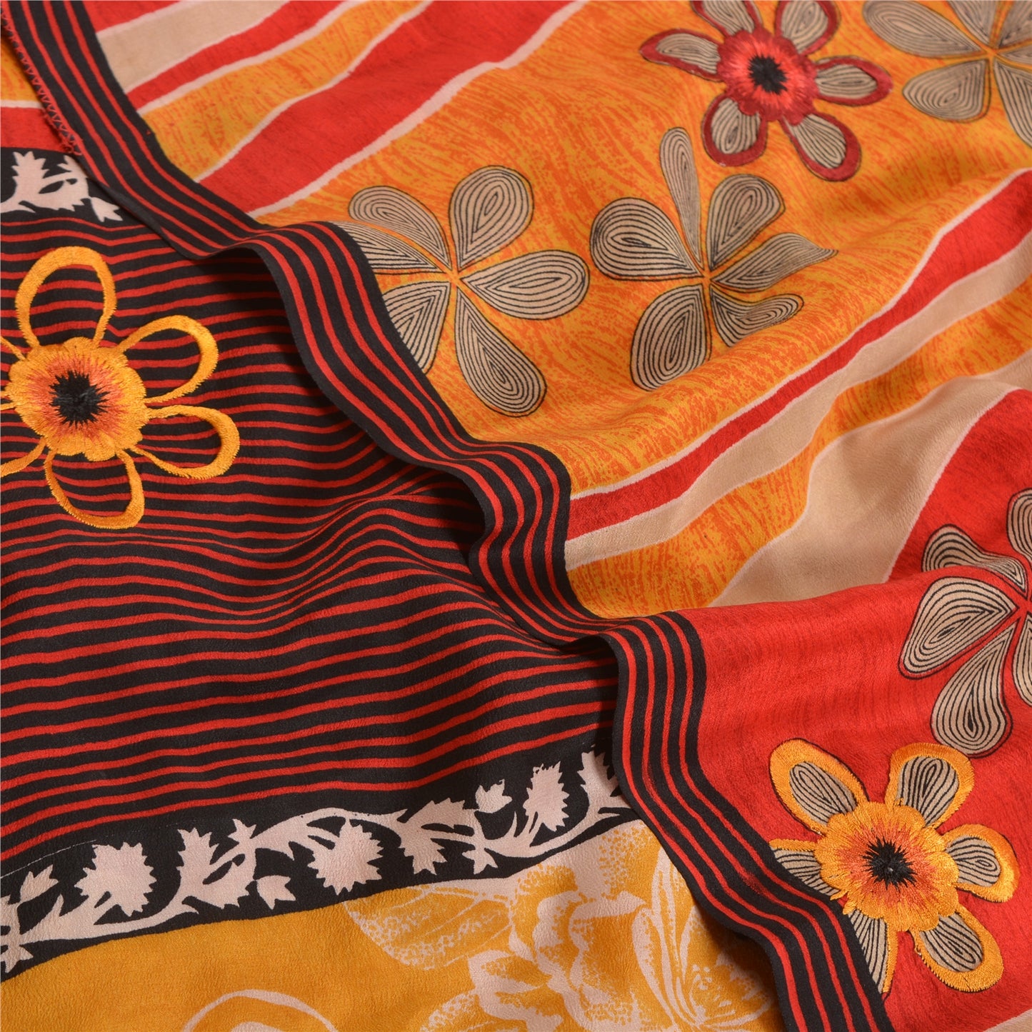 Sanskriti Vintage Sarees Rød Ren Crepe Silke Trykt Sari Blomster Håndværk Bæredygtigt Stof