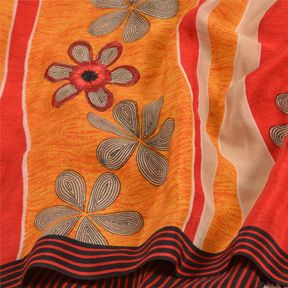 Sanskriti Vintage Sarees Rød Ren Crepe Silke Trykt Sari Blomster Håndværk Bæredygtigt Stof