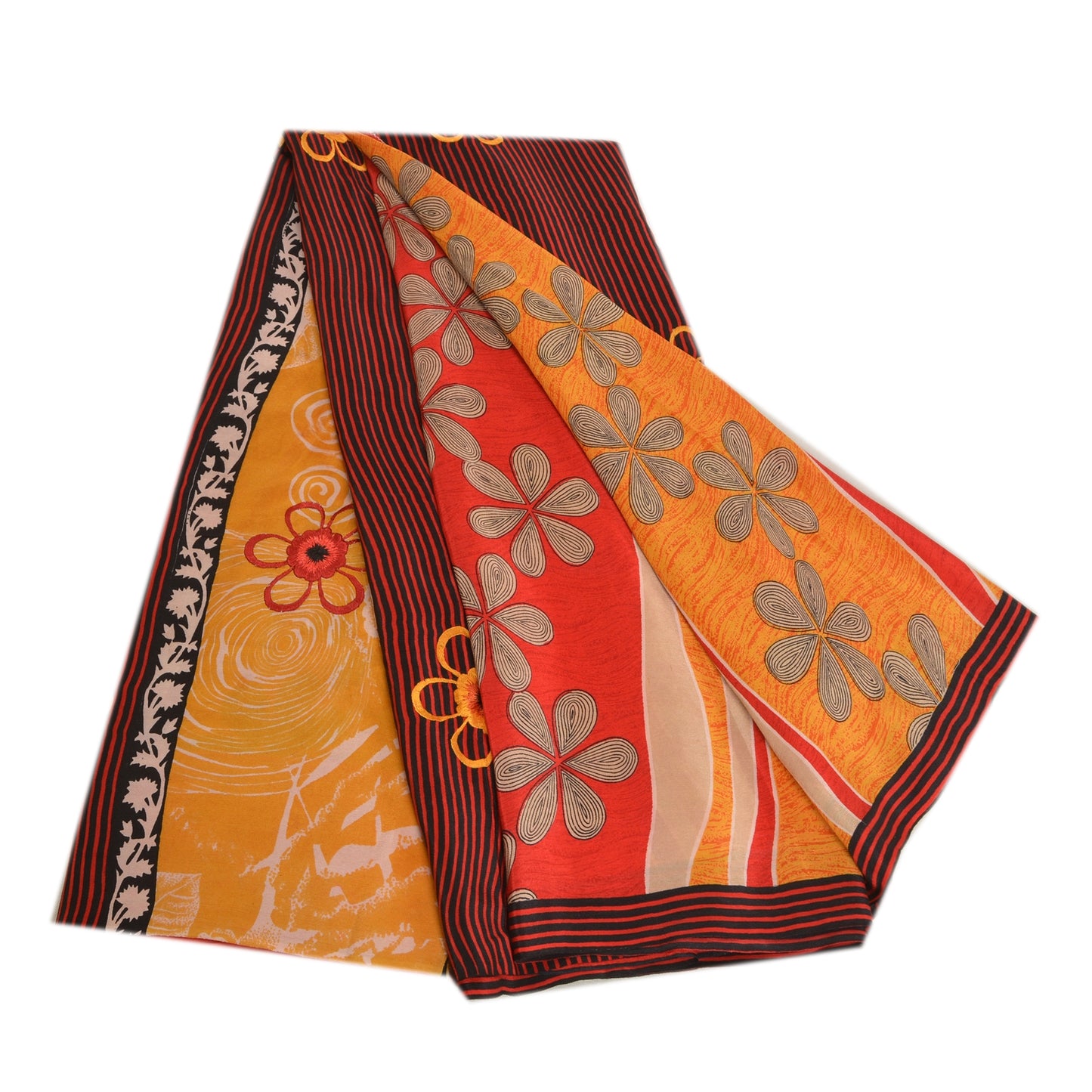 Sanskriti Vintage Sarees Rød Ren Crepe Silke Trykt Sari Blomster Håndværk Bæredygtigt Stof