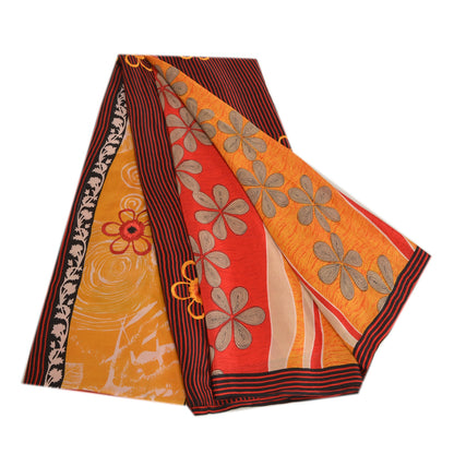 Sanskriti Vintage Sarees Rød Ren Crepe Silke Trykt Sari Blomster Håndværk Bæredygtigt Stof