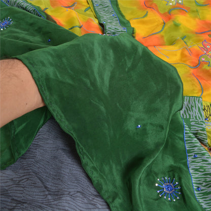 Sanskriti Vintage Sarees Multi Hand Beaded Pure Crepe Silk Printed Sari Sustainable Fabric