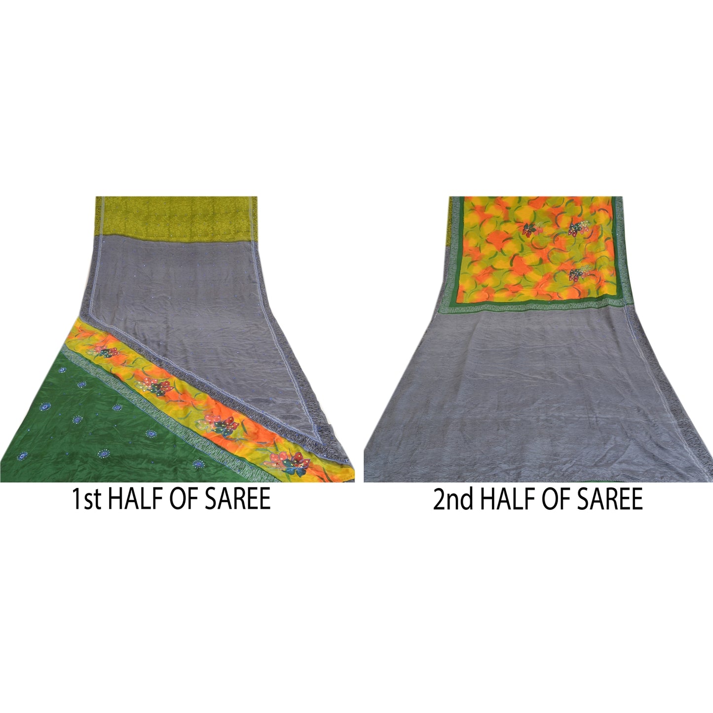 Sanskriti Vintage Sarees Multi Hand Beaded Pure Crepe Silk Printed Sari Sustainable Fabric