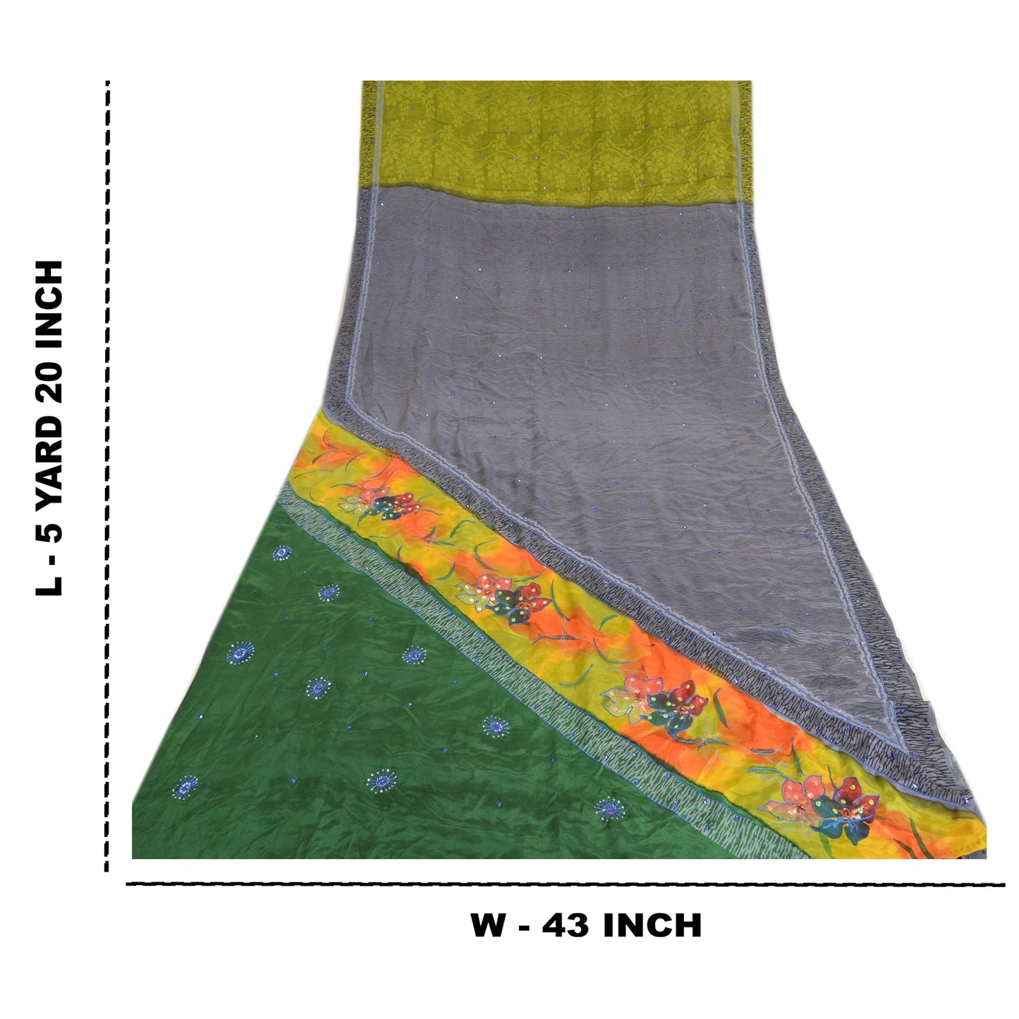 Sanskriti Vintage Sarees Multi Hand Beaded Pure Crepe Silk Printed Sari Sustainable Fabric