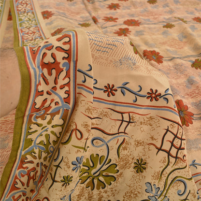 Sanskriti Vintage Sarees Shades Of Peach Pure Crepe Silk Print Sari Craft Sustainable Fabric