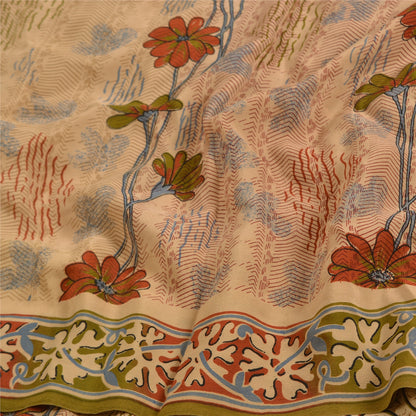 Sanskriti Vintage Sarees Shades Of Peach Pure Crepe Silk Print Sari Craft Sustainable Fabric