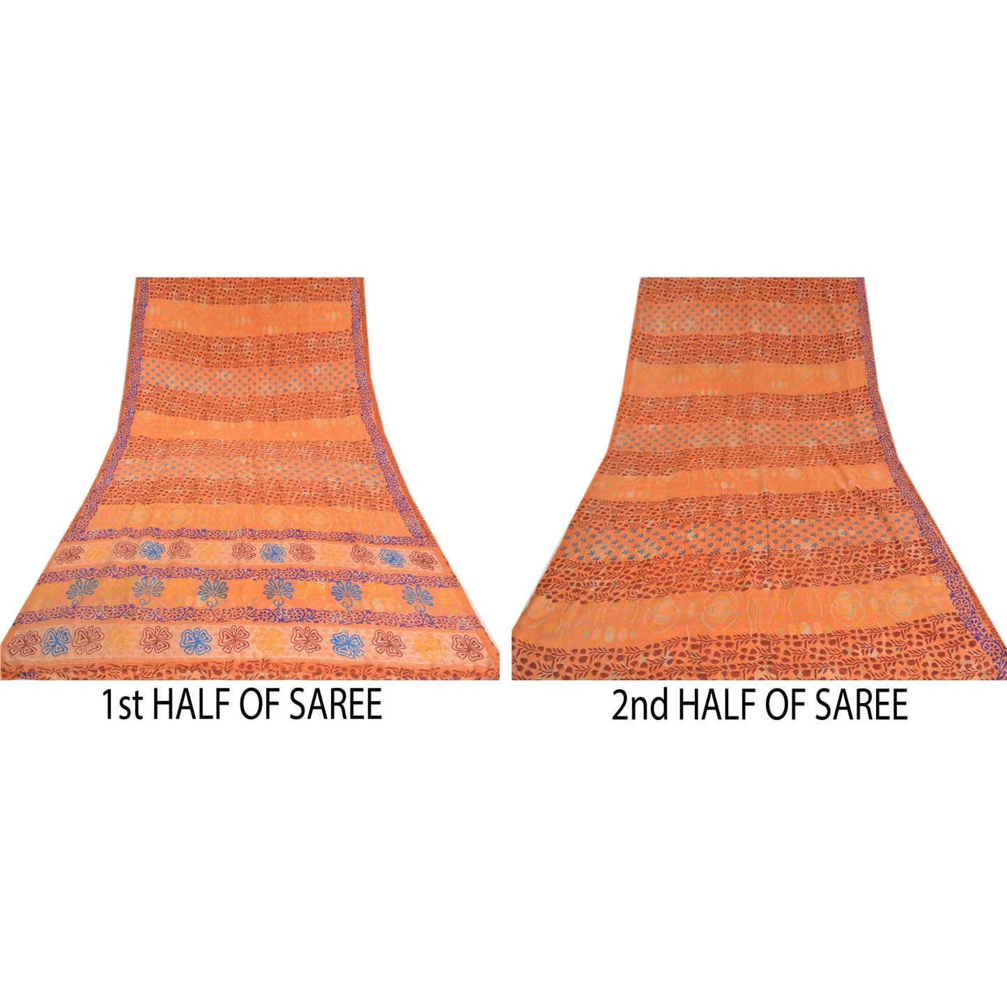 Sanskriti Vintage Sarees Indian Peach Printed Pure Crepe Silk Sari Craft Sustainable Fabric