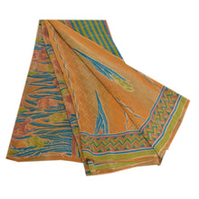 Load image into Gallery viewer, Sanskriti Vintage Sarees Indian Orange Pure Crepe Silk Printed Sari Craft Fabric
