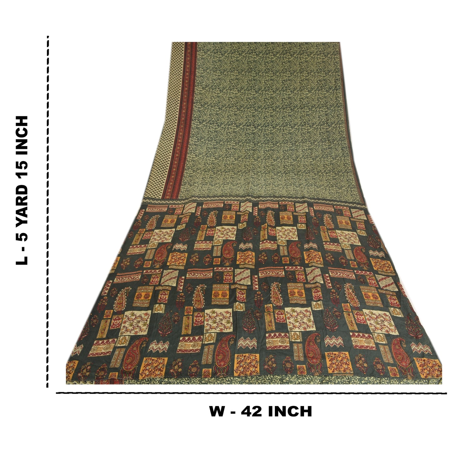 Sanskriti Vintage Sarees Green Indian Printed Pure Crepe Silk Sari Craft Sustainable Fabric