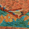 Sanskriti Vintage Sarees Orange Pure Crepe Silk Printed Sari Soft Craft Sustainable Fabric