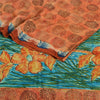 Sanskriti Vintage Sarees Orange Pure Crepe Silk Printed Sari Soft Craft Sustainable Fabric