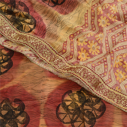 Sanskriti Vintage Sarees Red Indian Pure Crepe Silk Printed Sari Craft Sustainable Fabric