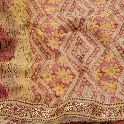 Sanskriti Vintage Sarees Red Indian Pure Crepe Silk Printed Sari Craft Sustainable Fabric