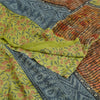 Sanskriti Vintage Sarees Green Pure Crepe Silk Printed Sari Soft Craft Sustainable Fabric
