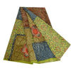 Sanskriti Vintage Sarees Green Pure Crepe Silk Printed Sari Soft Craft Sustainable Fabric