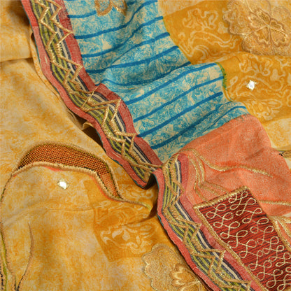 Sanskriti Vintage Sarees Hand Beaded Pure Crepe Silk Printed Sari Craft Sustainable Fabric