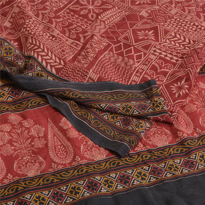 Санскритские винтажные сари индийское темно-красное чистое креповое шелковое сари с принтом ремесло устойчивая ткань