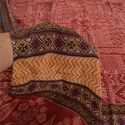 Санскритские винтажные сари индийское темно-красное чистое креповое шелковое сари с принтом ремесло устойчивая ткань