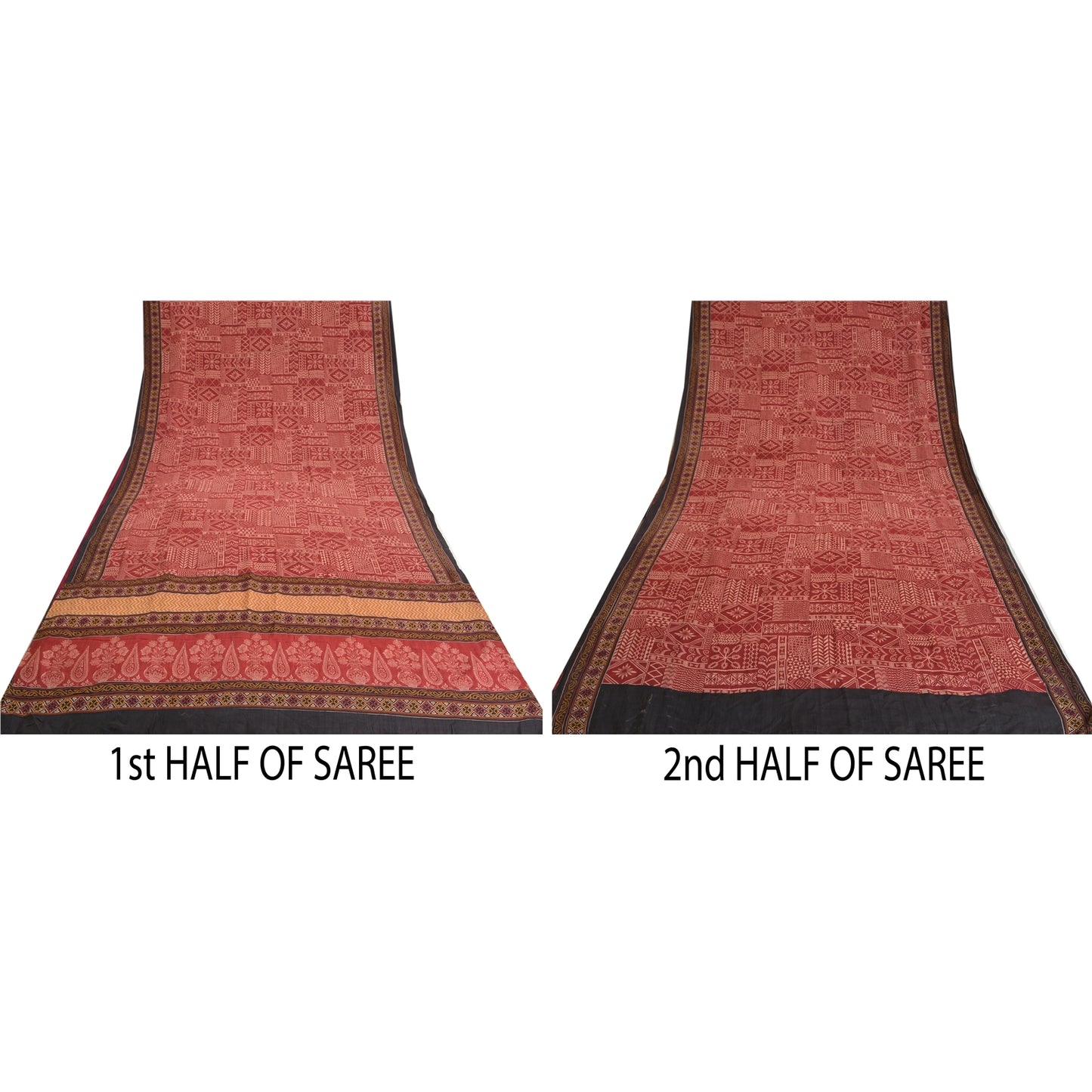 Санскритские винтажные сари индийское темно-красное чистое креповое шелковое сари с принтом ремесло устойчивая ткань