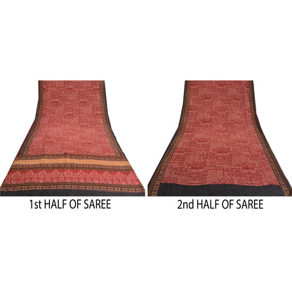 Санскритские винтажные сари индийское темно-красное чистое креповое шелковое сари с принтом ремесло устойчивая ткань