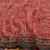 Санскритские винтажные сари индийское темно-красное чистое креповое шелковое сари с принтом ремесло устойчивая ткань