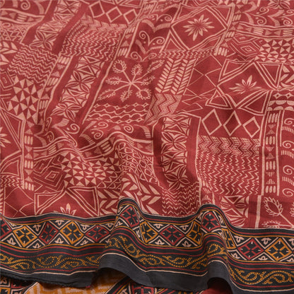 Санскритские винтажные сари индийское темно-красное чистое креповое шелковое сари с принтом ремесло устойчивая ткань