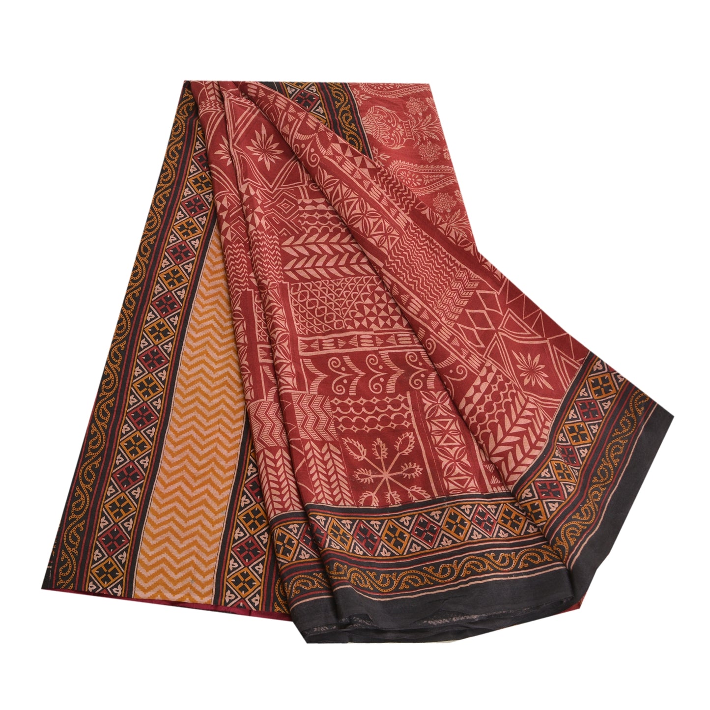 Санскритские винтажные сари индийское темно-красное чистое креповое шелковое сари с принтом ремесло устойчивая ткань