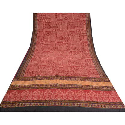 Санскритские винтажные сари индийское темно-красное чистое креповое шелковое сари с принтом ремесло устойчивая ткань