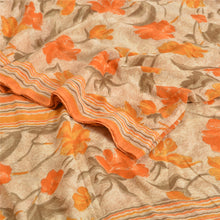 Load image into Gallery viewer, Sanskriti Vintage Sarees Cream Pure Crepe Silk Printed Sari Floral Craft Fabric
