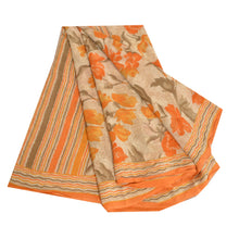 Load image into Gallery viewer, Sanskriti Vintage Sarees Cream Pure Crepe Silk Printed Sari Floral Craft Fabric
